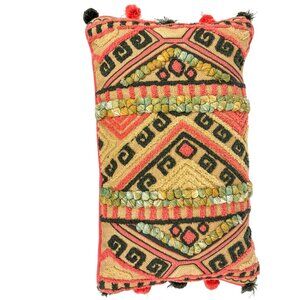 Justina Blakeney X Loloi Peyote Rectangular Jute Throw Pillow Pom Poms Geometric